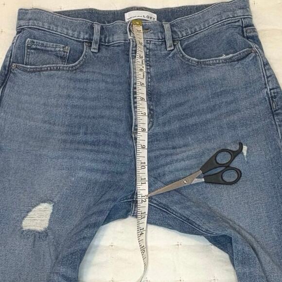 Loft High-Rise Straight Crop Distressed 5-Pocket Jeans Women's 29/8 | Blue Denim - Picture 9 of 11